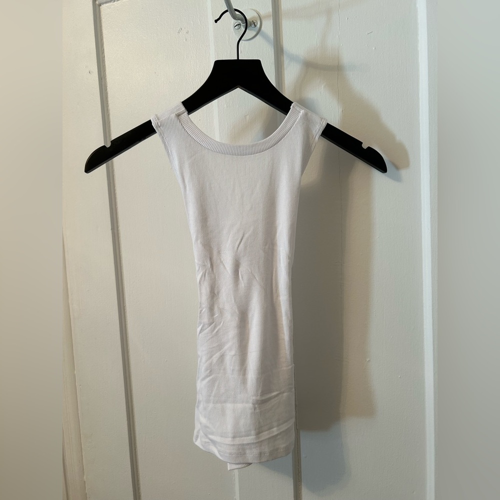 LNA White Ribbed Sleeveless Top With Back Detail